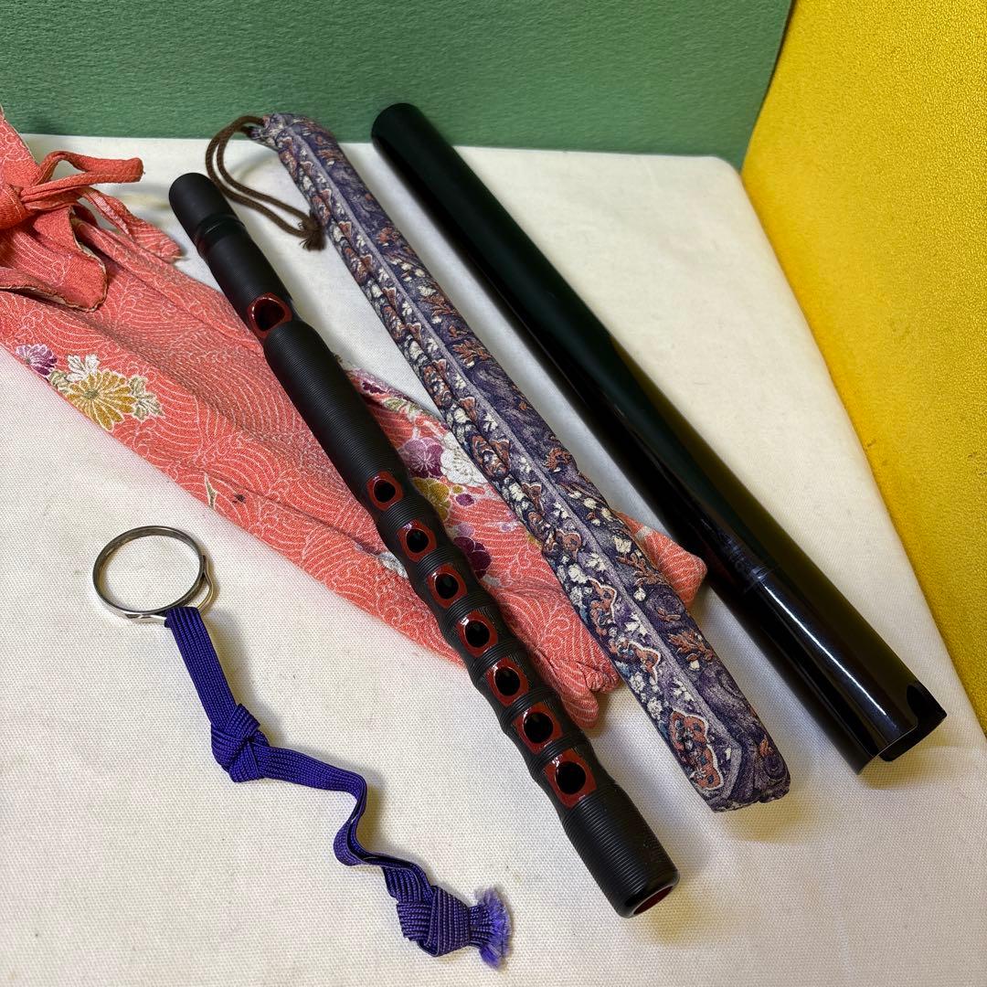 FE 能管 篠笛 黒と赤 鹿の彫刻付 横笛 獅子田 竹渓 塗 両巻 黒（赤ビ巻） - 獅子田流 篠笛「大塚竹管楽器」