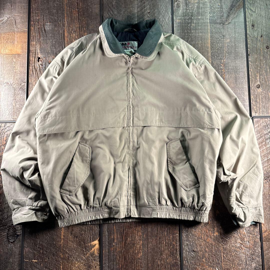古着　中綿入り　ドリズラージャケット　短丈ブルゾン　切り替え襟ライトベージュL.
