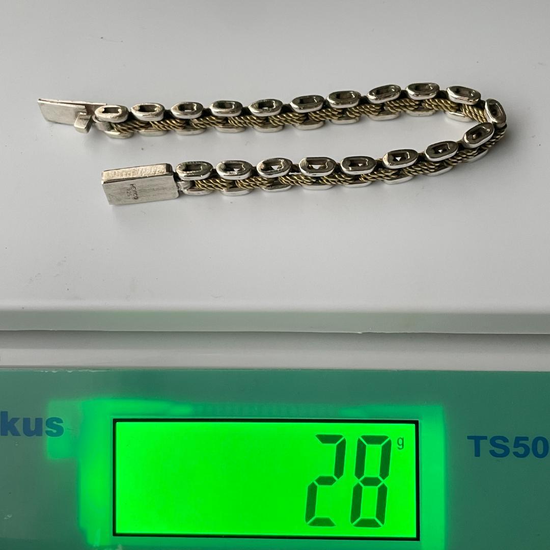 シルバー925 メキシコ ツートーン パンサー チェーンブレスレット メンズ