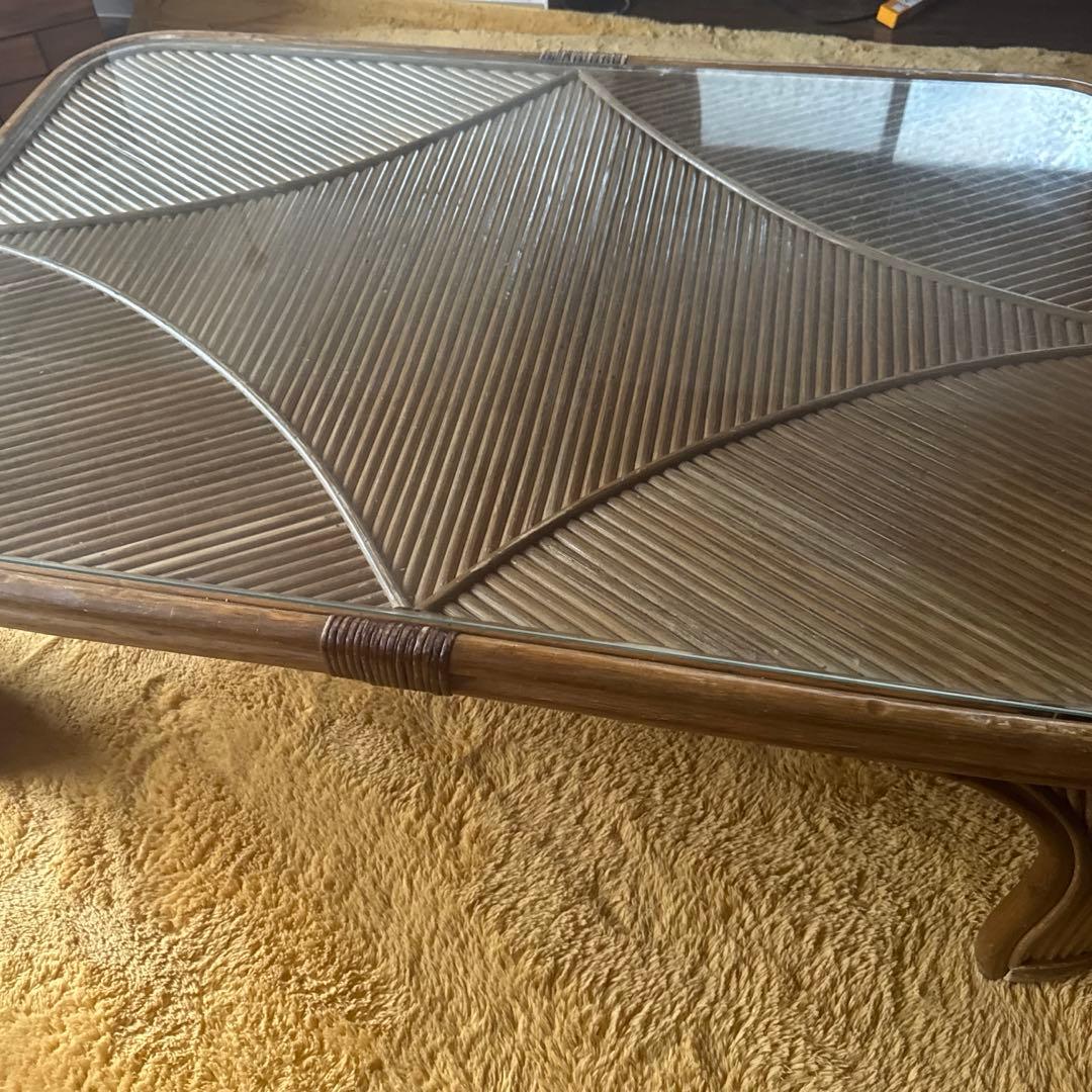 籐テーブル✖️ガラストップの大型炬燵 角テーブルコタツ（薄型ヒーター付き）｜TA-023｜ラタンテーブル・籐座