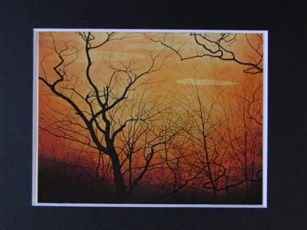 中村岳陵、残照、希少画集画、新品高級額装付