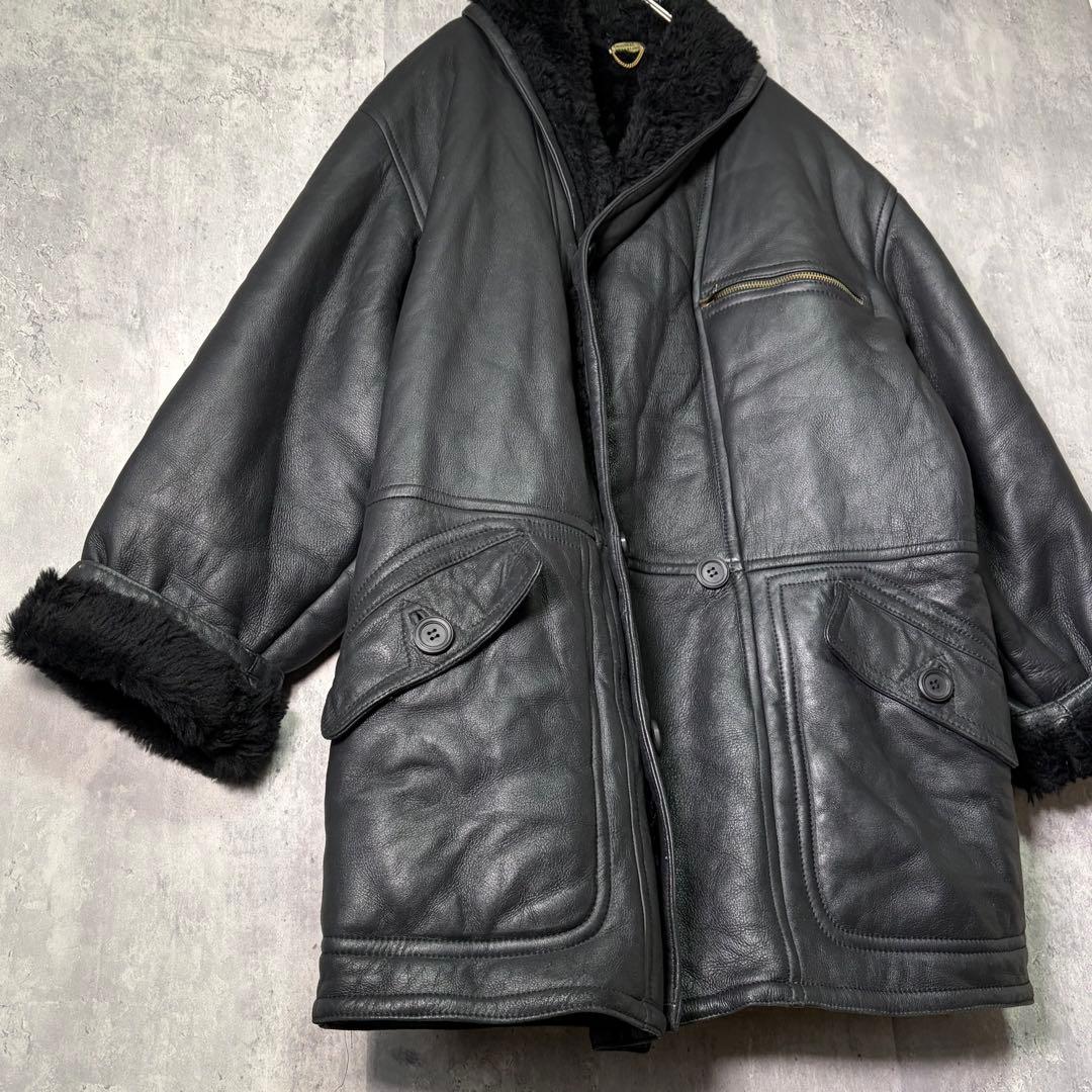 極上 イタリア製 リアル ムートン コート 黒 本革 shearling - メルカリ