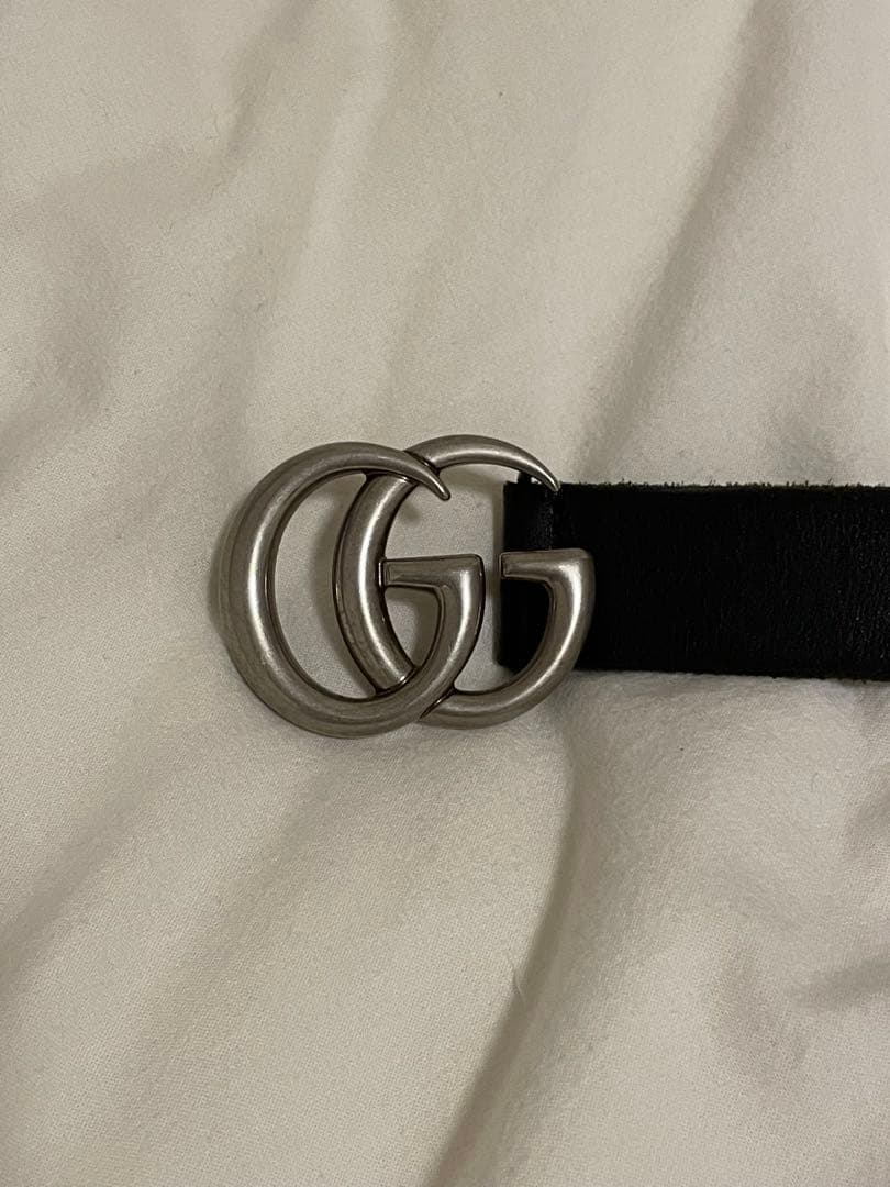 Gucci ダブルGバックル ブラックレザーベルト