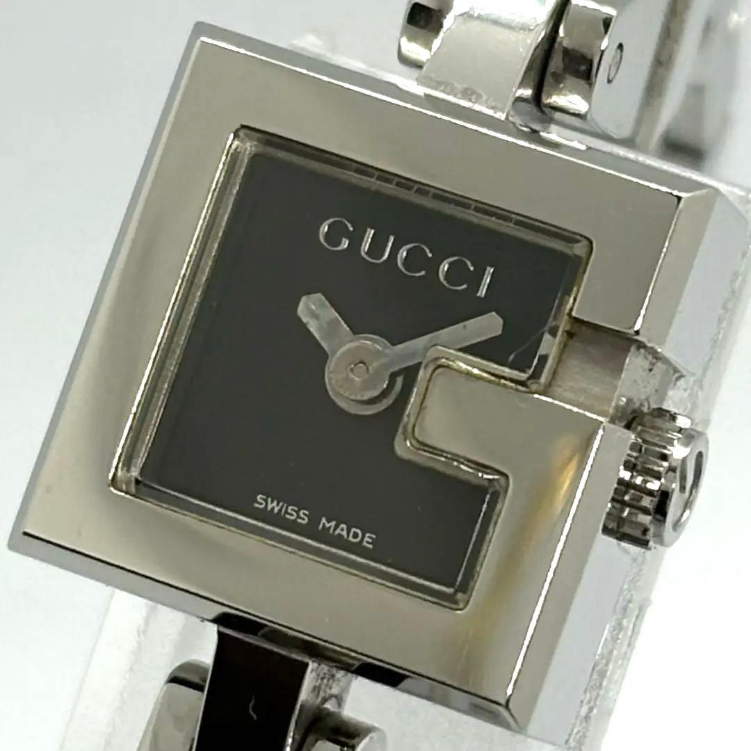 【稼働/新品電池】GUCCI 102 バングルウォッチ　Gスクエア ブラック