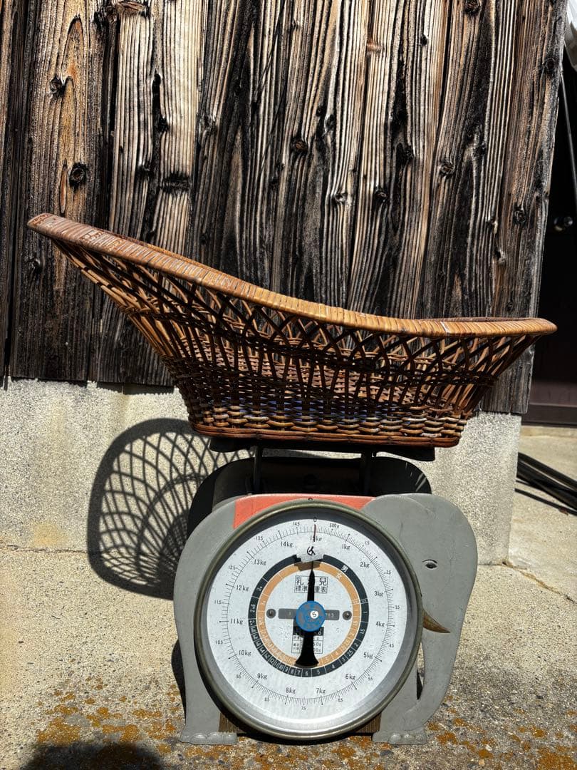 昭和レトロ 象型 秤 14kg 計り 藤かご付き SHIRAI SEIKO