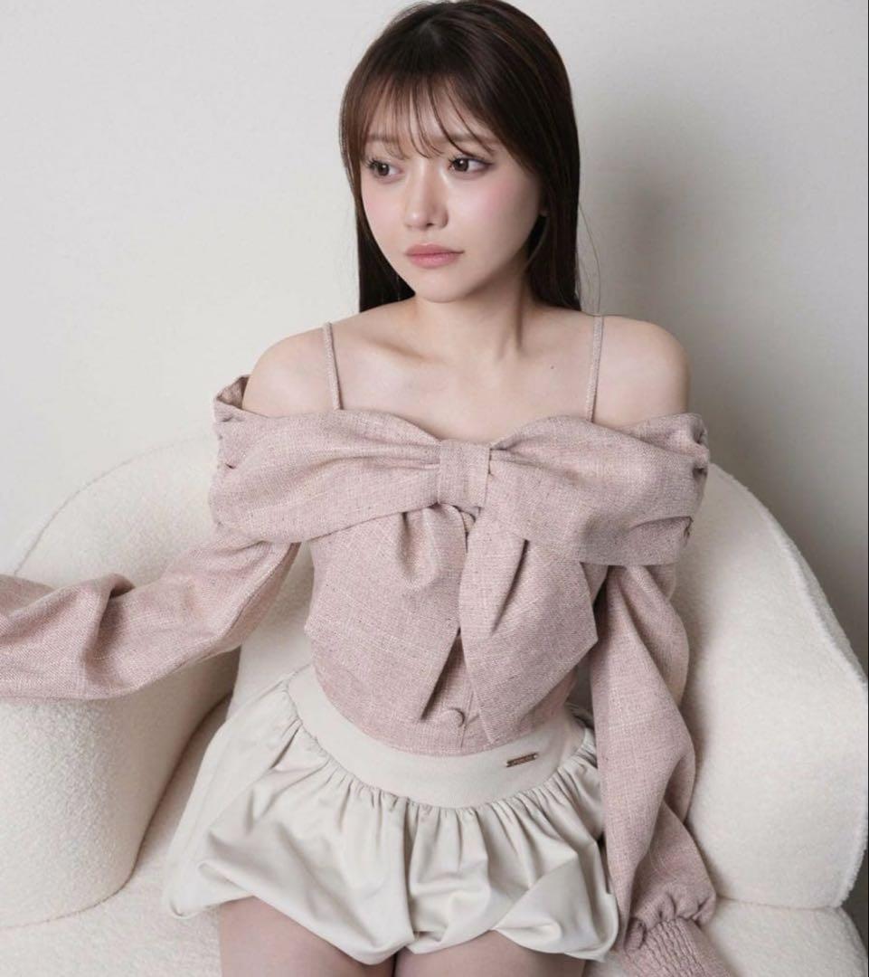 lip service リボンオフショルロングスリーブトップス ピンク リップサービス LIP SERVICE リボンオフショルロングスリーブトップス