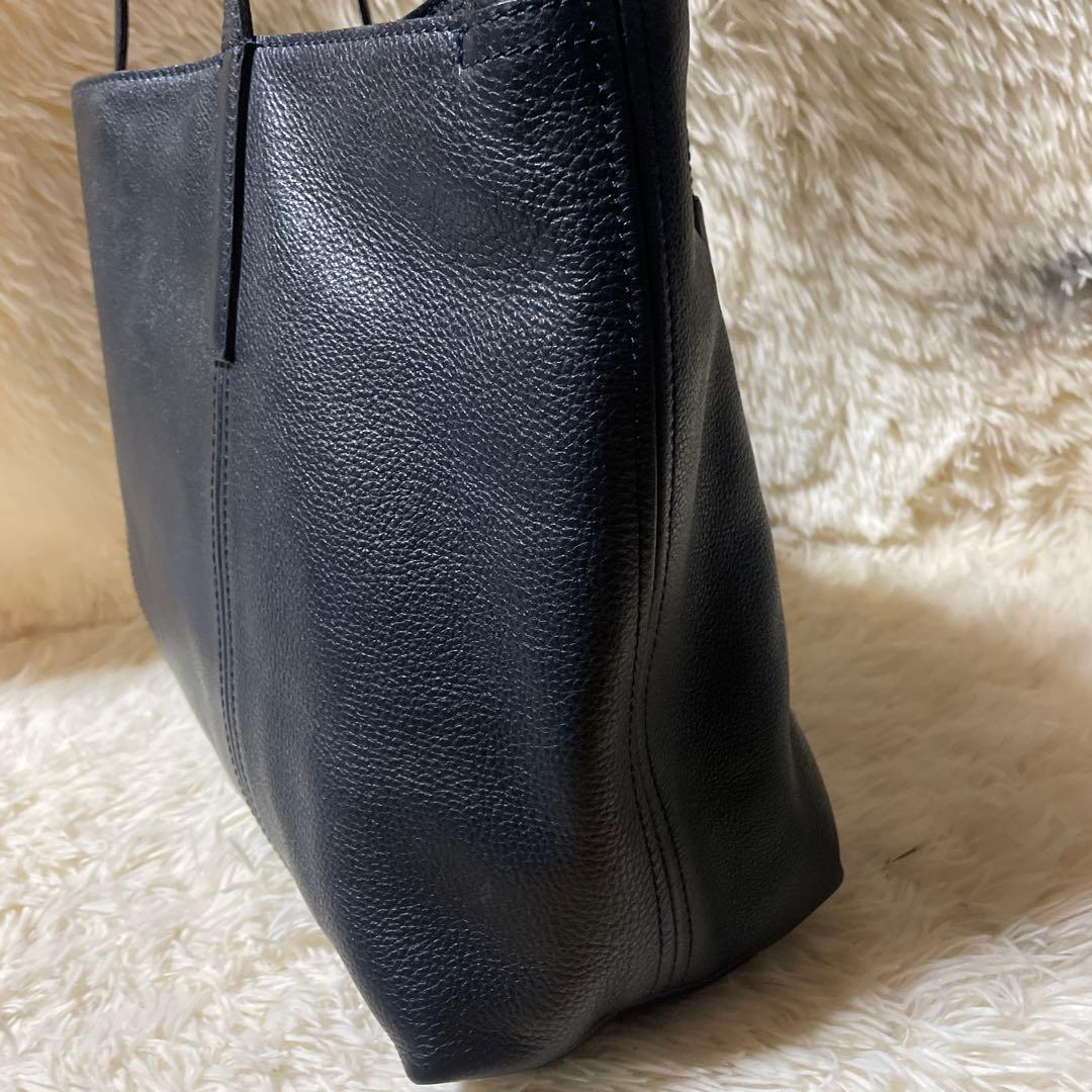 美品 アニアリ トートバッグ シボ革 本革 レザー ネイビー A4可 - メルカリ