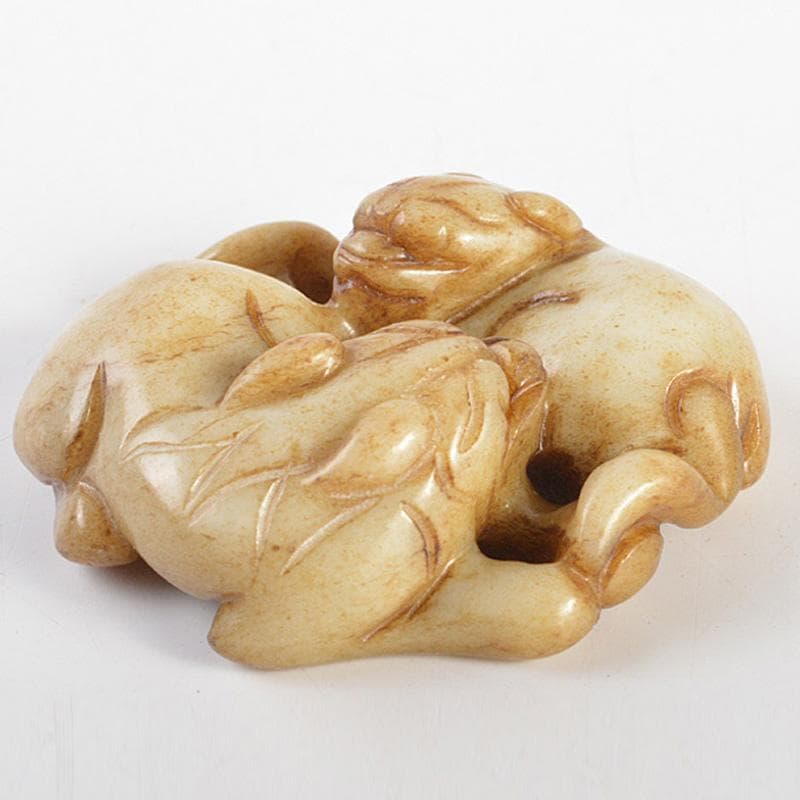 中国　玉石彫刻　神獣刻　根付　紙鎮　置物　C　7342E