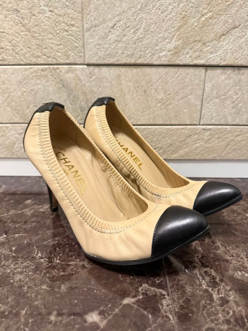 CHANEL シャネル　ベージュ ブラック ハイヒールパンプス　34 1/2 CHANEL - CHANEL(シャネル) パンプス 34 1/2 C レディース - G28140