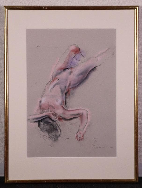 広田稔　白日会常任委員　タイトル「横たわる裸婦」　パステル画　額装 第99回 web gallery | 白日会