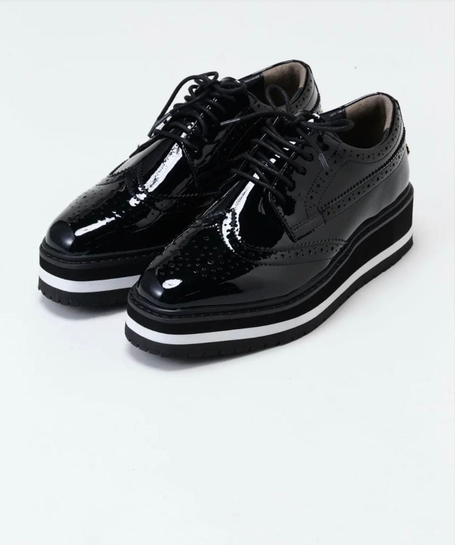 セントアンドリュース 厚底エナメルレザーシューズ(ブラック) tre due nove ブラック レースアップシューズ エナメル レディース 黒