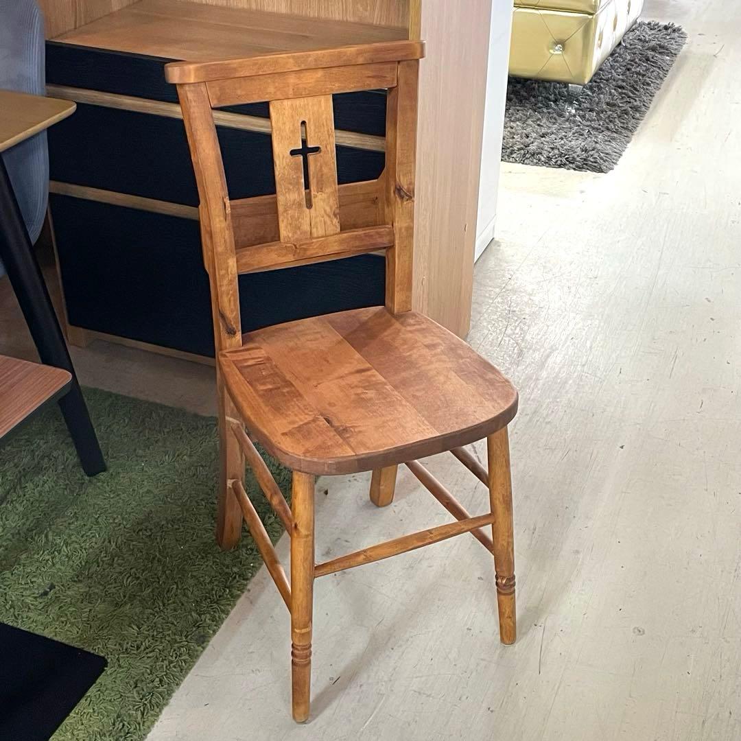アンティーク調 チャーチチェア風　ナチュラルウッド　ブックラック付き　椅子　1脚 アンティーク調 チャーチチェア風 ナチュラルウッド ブックラック付き