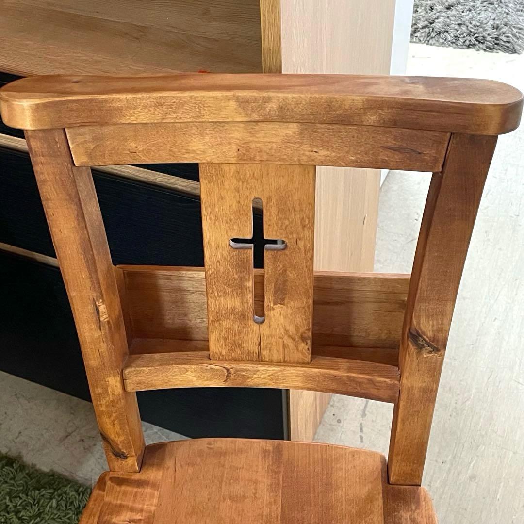 アンティーク調 チャーチチェア風 ナチュラルウッド ブックラック付き