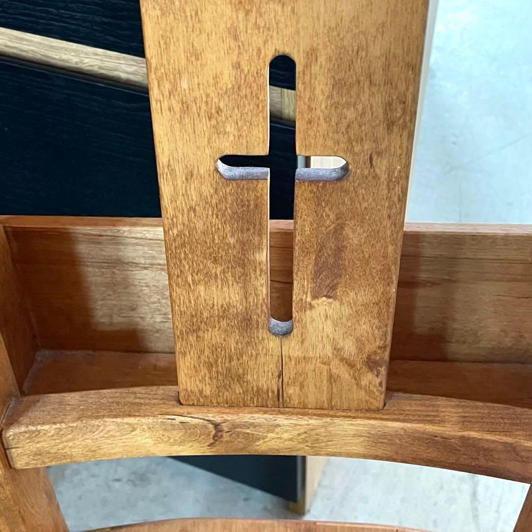 アンティーク調 チャーチチェア風 ナチュラルウッド ブックラック付き