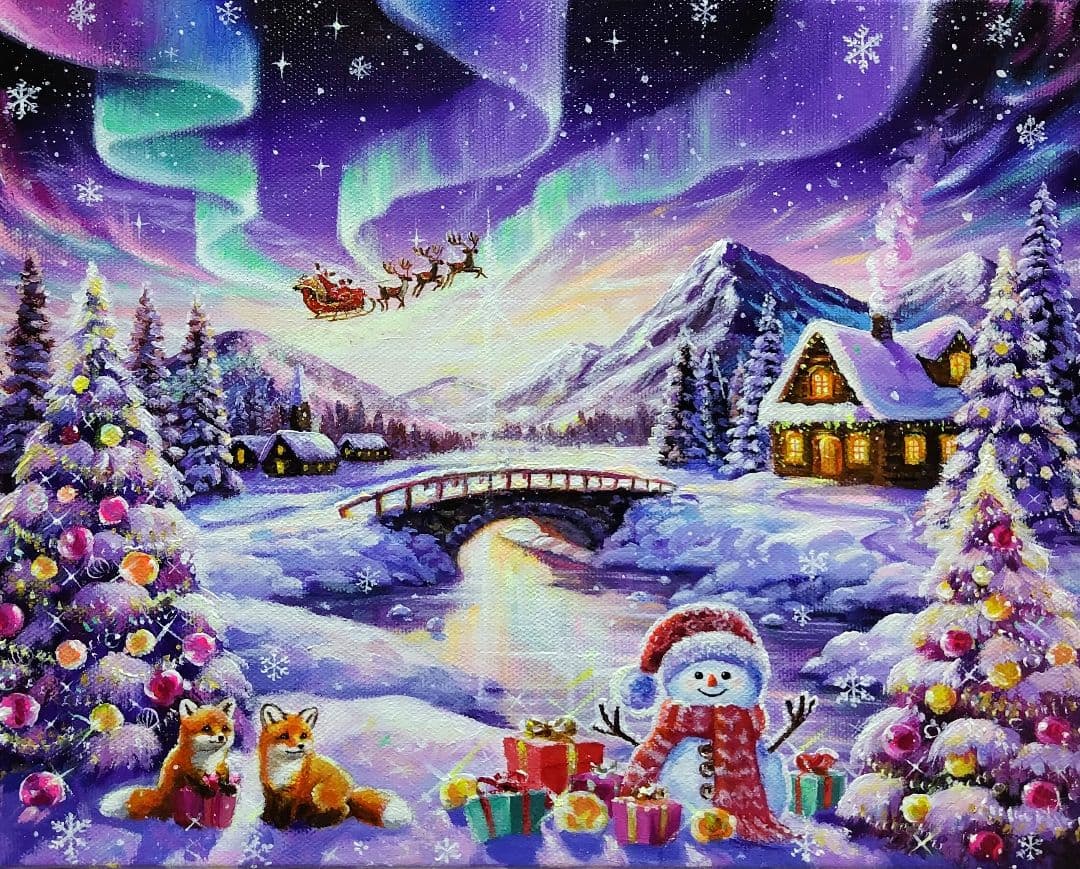 k*☆様 【オーロラの煌めき】アクリル画 F3 風景画 絵画 アクリル絵の具で「オーロラ」の風景を描いてみた｜junya_art