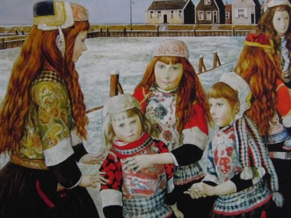 藤田嗣治、【オランダの少女たち】、希少画集画、新品高級額・額装付