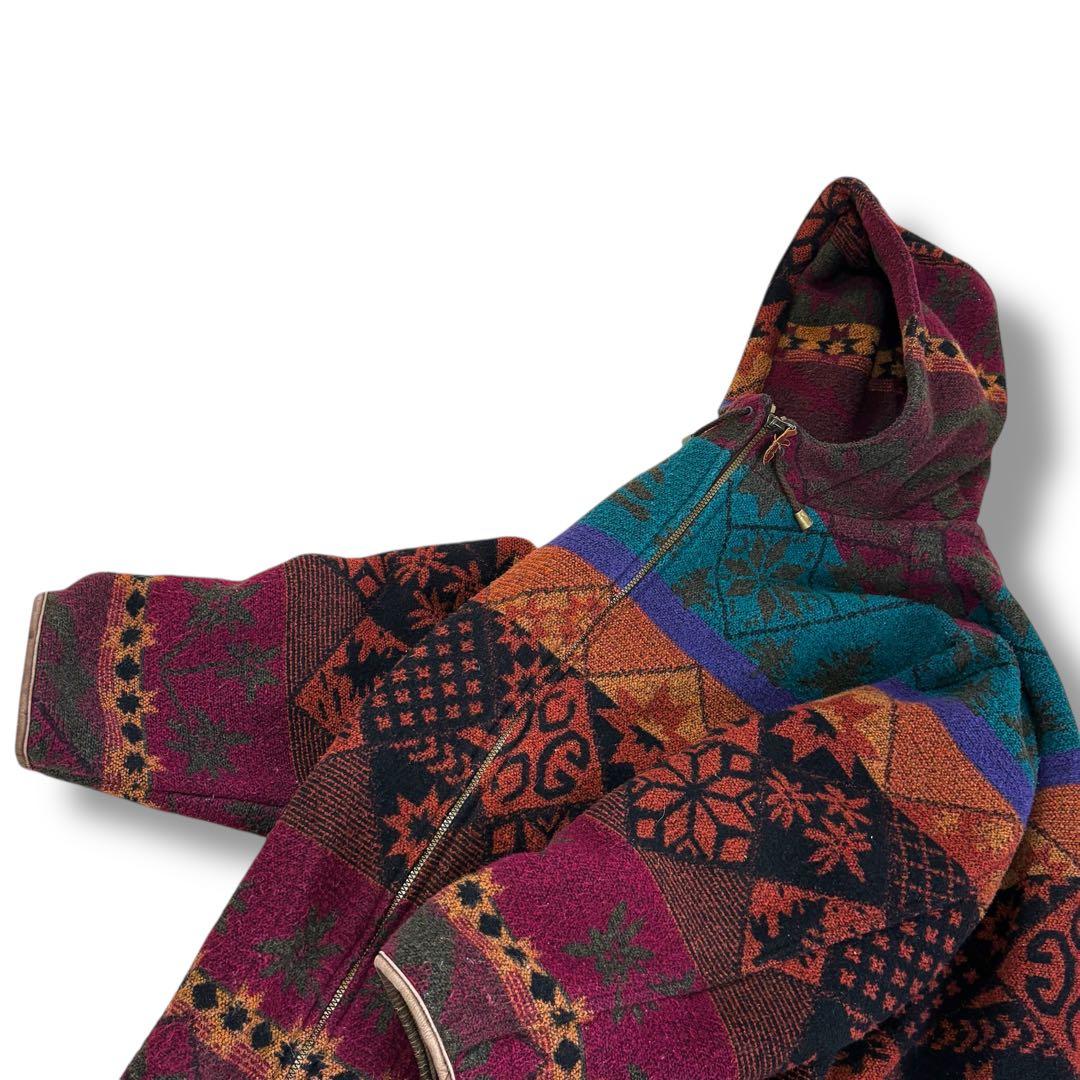 【名作】90s L.L.Bean ネイティブ柄 ウールジャケット フード付 L