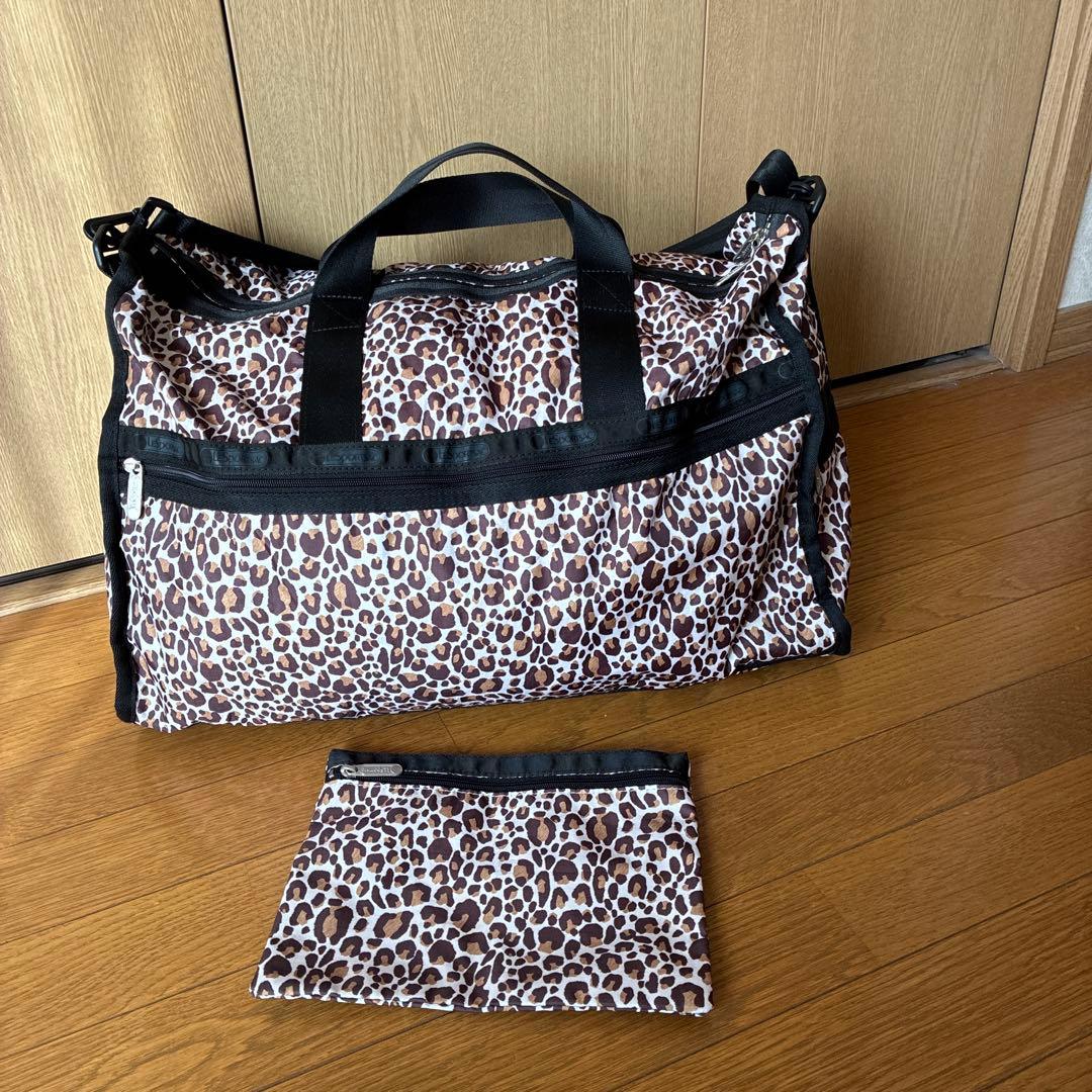 レスポ】ヒョウ柄ボストンバッグ 大容量 ポーチ付き - メルカリ