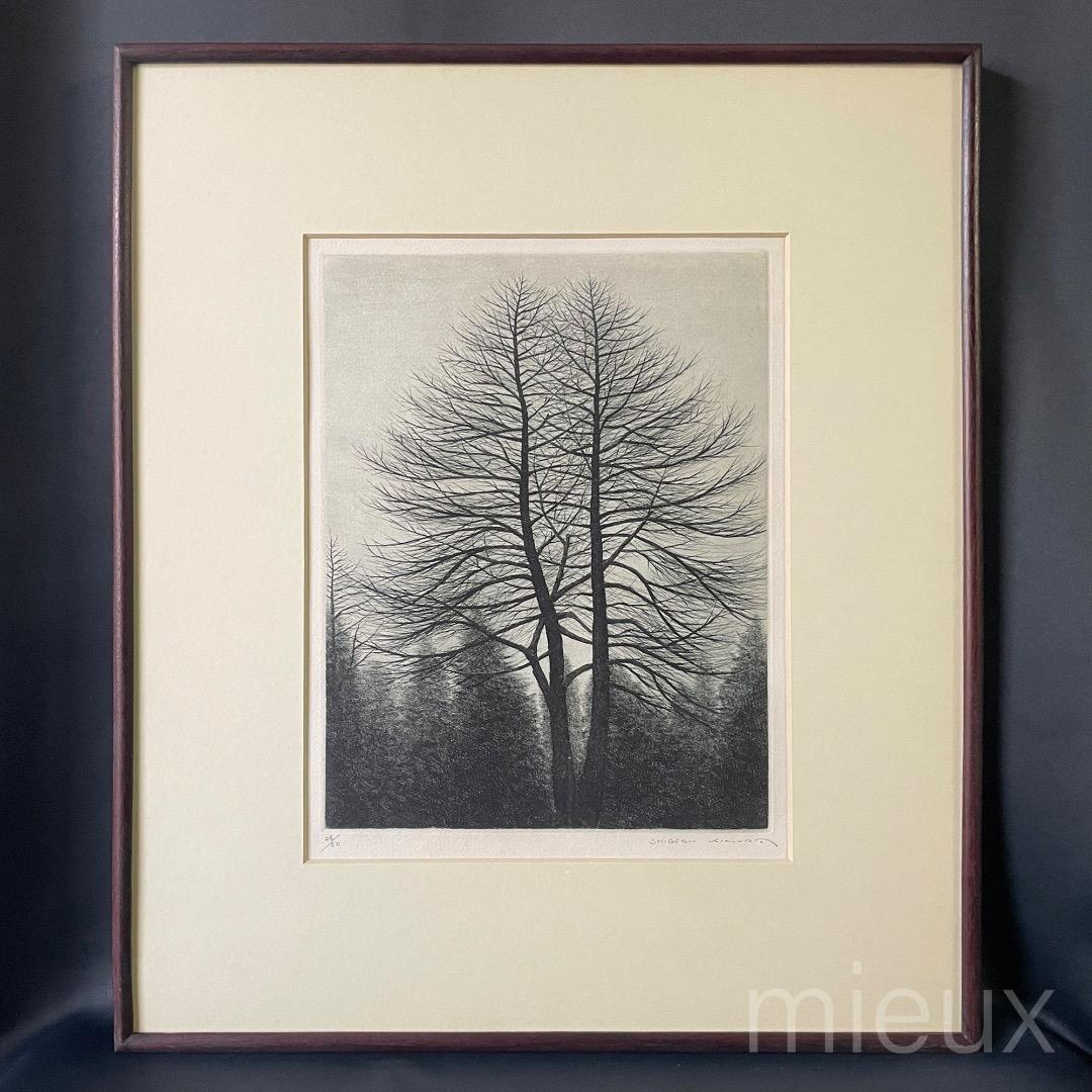 木村茂「枯松林 B」エッチング 額付 サイン入り 中古 美品