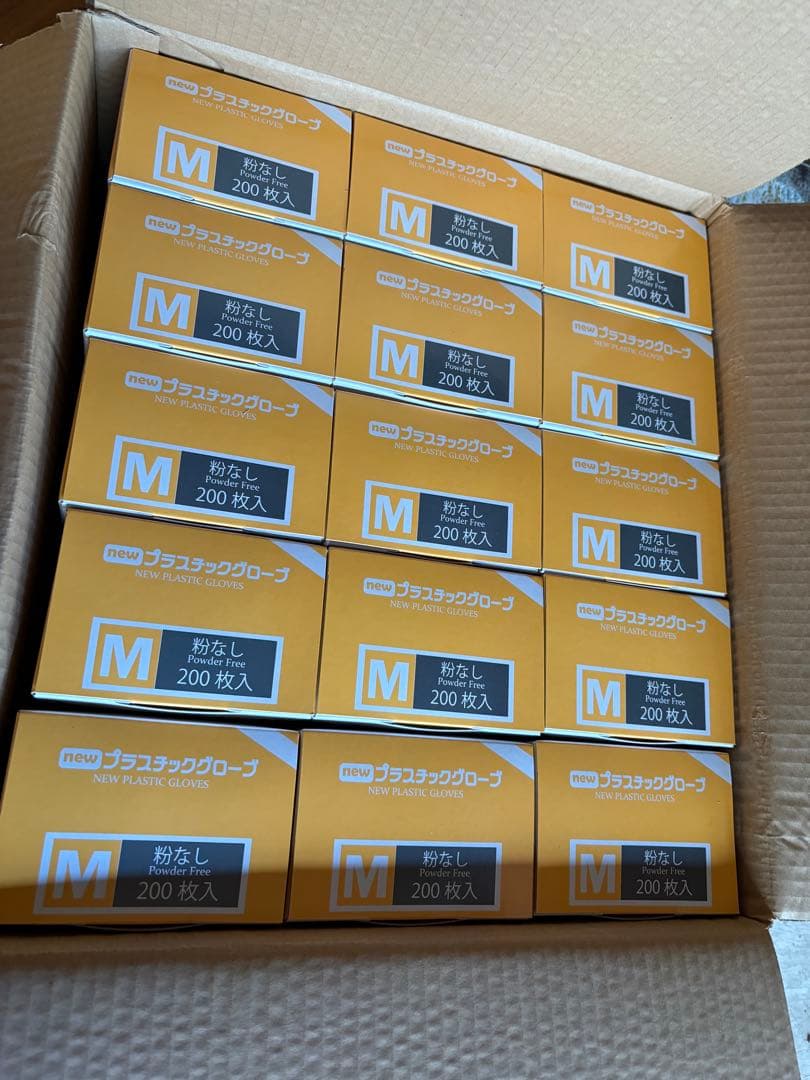 プラスチックグローブ　Mサイズ　粉なし　200枚×15箱　3000枚　アソポリ