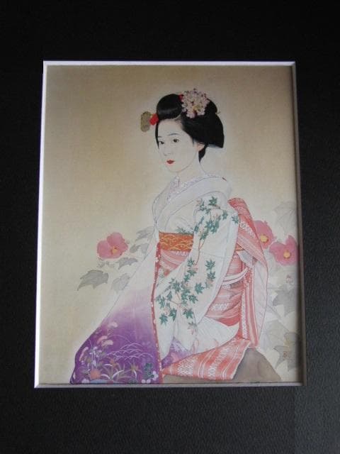 青山亘幹、【舞妓】、希少な額装用画集より、新品額装付、状態良好