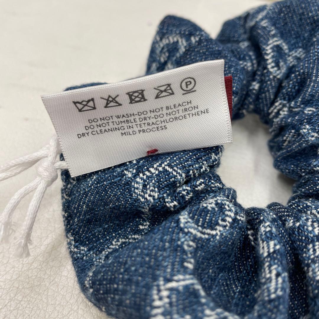 ○277 GUCCI グッチ デニム シュシュ GG ロゴ ヘアゴム タグ付き