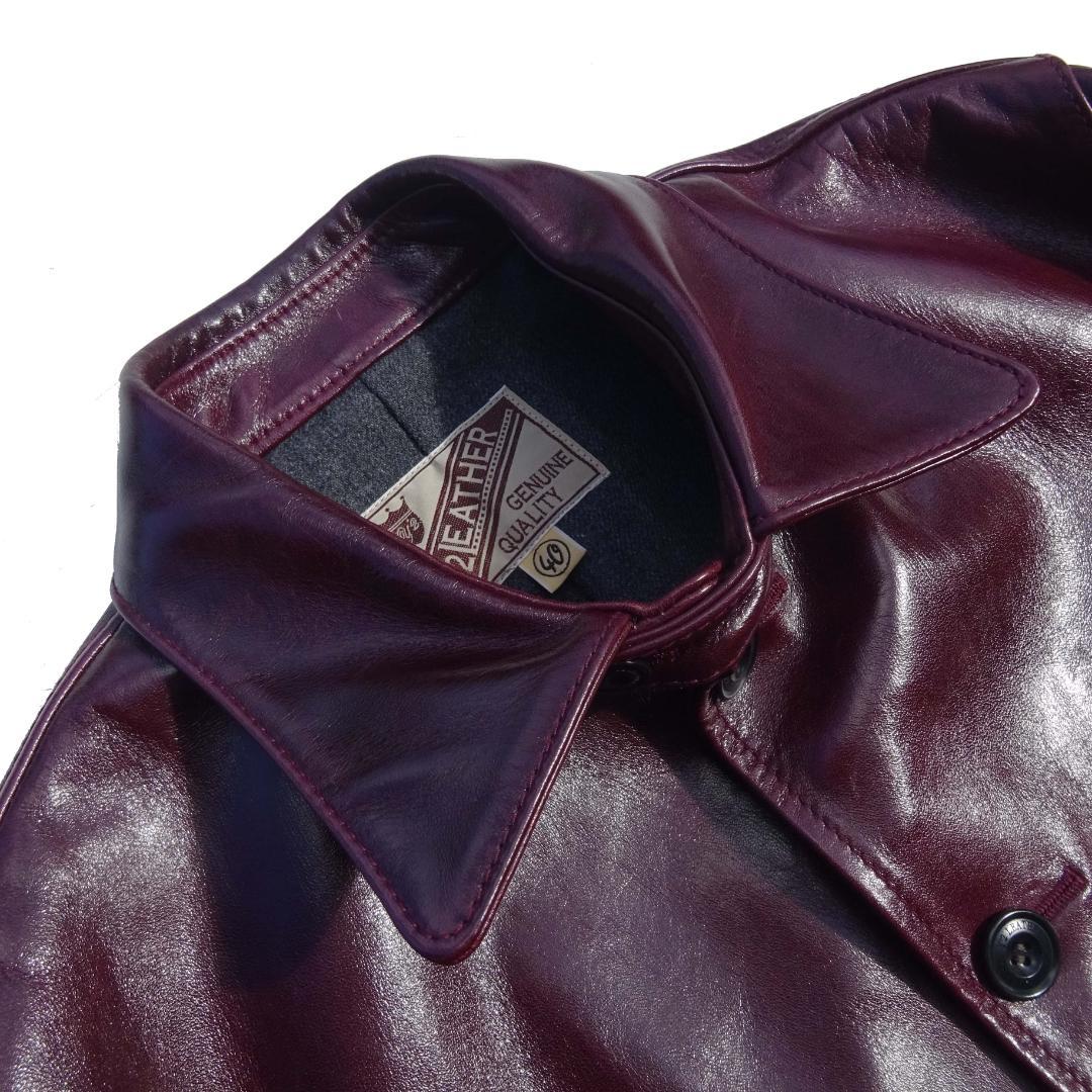 超美品Y'2 LEATHER ワイツーレザーアニリンホースカーコート40チェリー