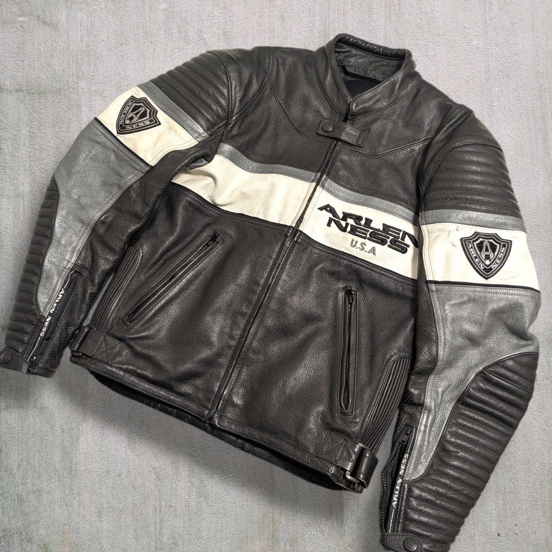 90s アレンネス ヴィンテージ レーシング レザージャケット 本革 Ｍ バイク