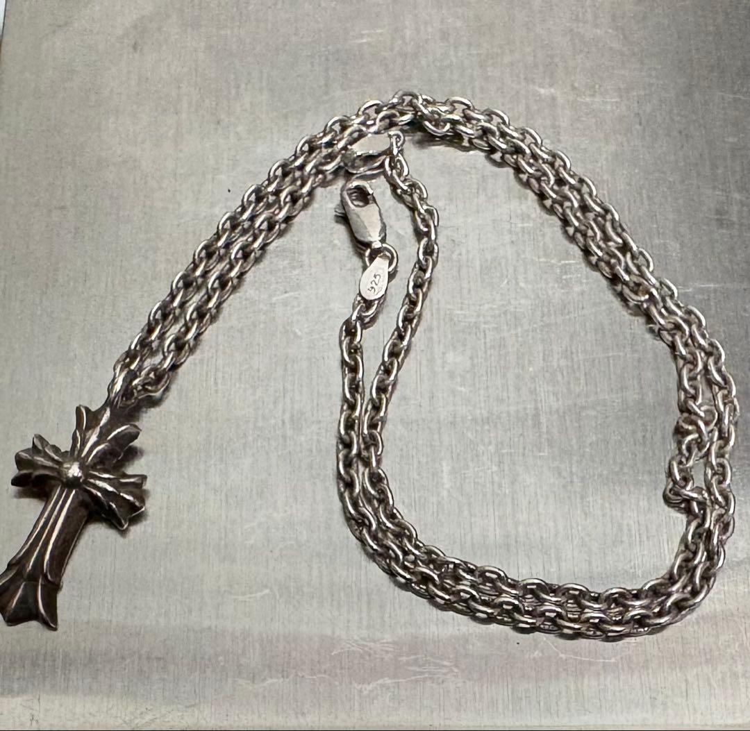 クロムハーツ　ダブルCHクロスチャーム 袋　チェーン付き　ネックレス シルバー