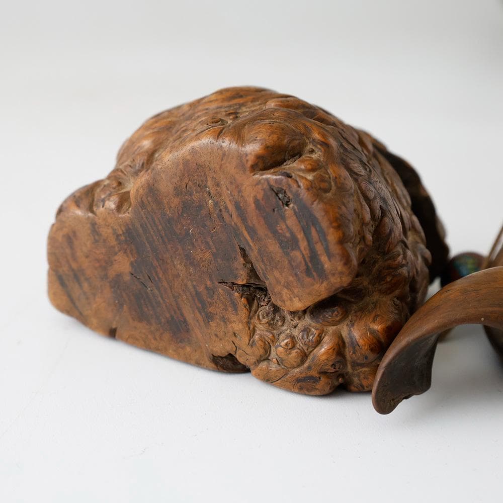 時代 提げ物 塊木瘤木 煙草入れ 螺旋捻り上げ煙管筒 龍図七宝緒締 煙管