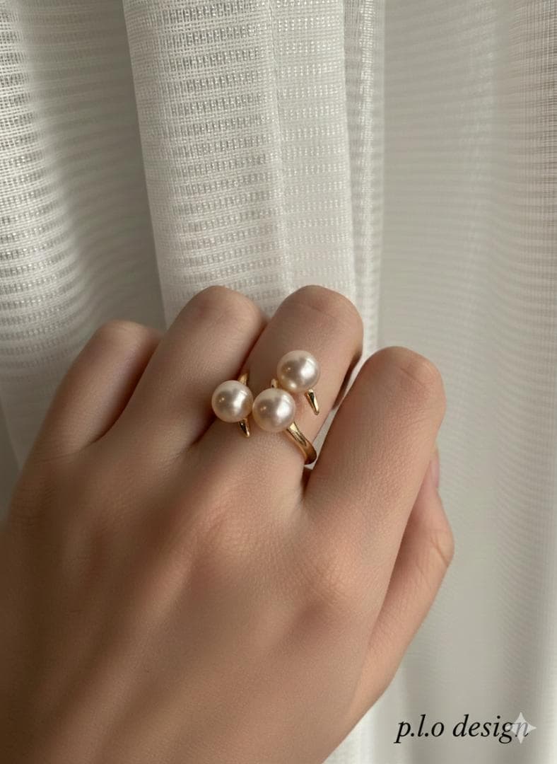 【大珠】あこや真珠 3連リング 7-8mm S925 フリーサイズ 指輪