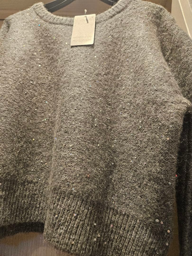 スピックアンドスパン スパンコールショート丈ニット グレー