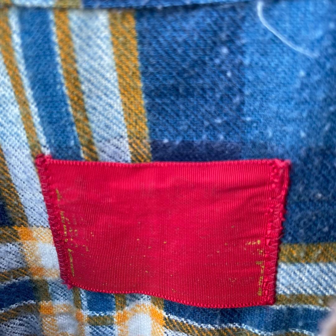 70s sears PERMA-PREST プリントネルシャツ 好配色 青系 - メルカリ