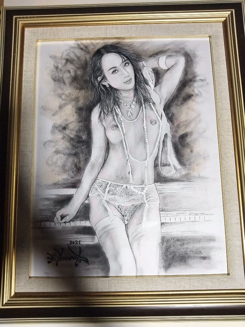 裸婦、美人画、絵画6Fピアノの前、山本英二、真作、肉筆、高塚省吾、森本草介。