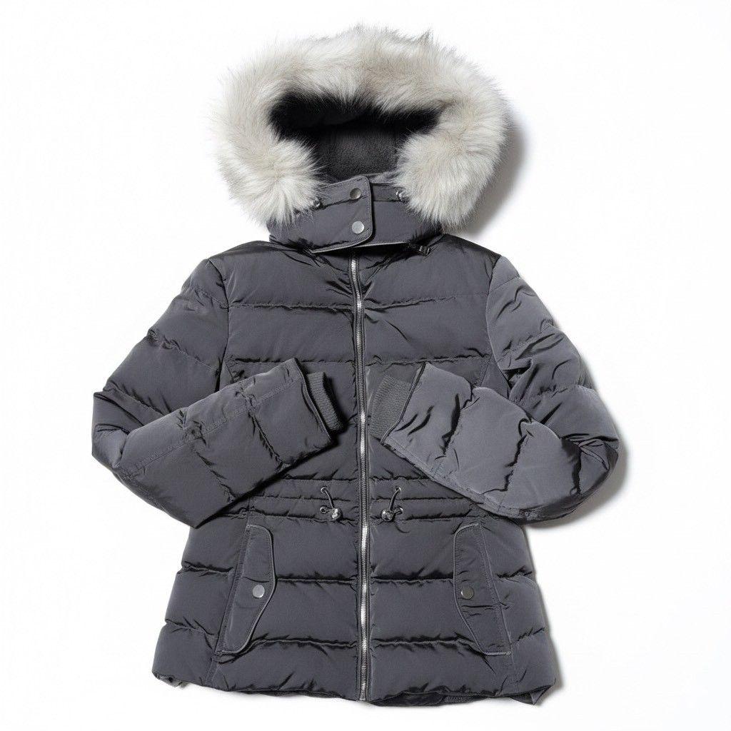 zara ザラ　ダウンジャケット　ファー　短丈　グレー　XS　グレーダックダウン