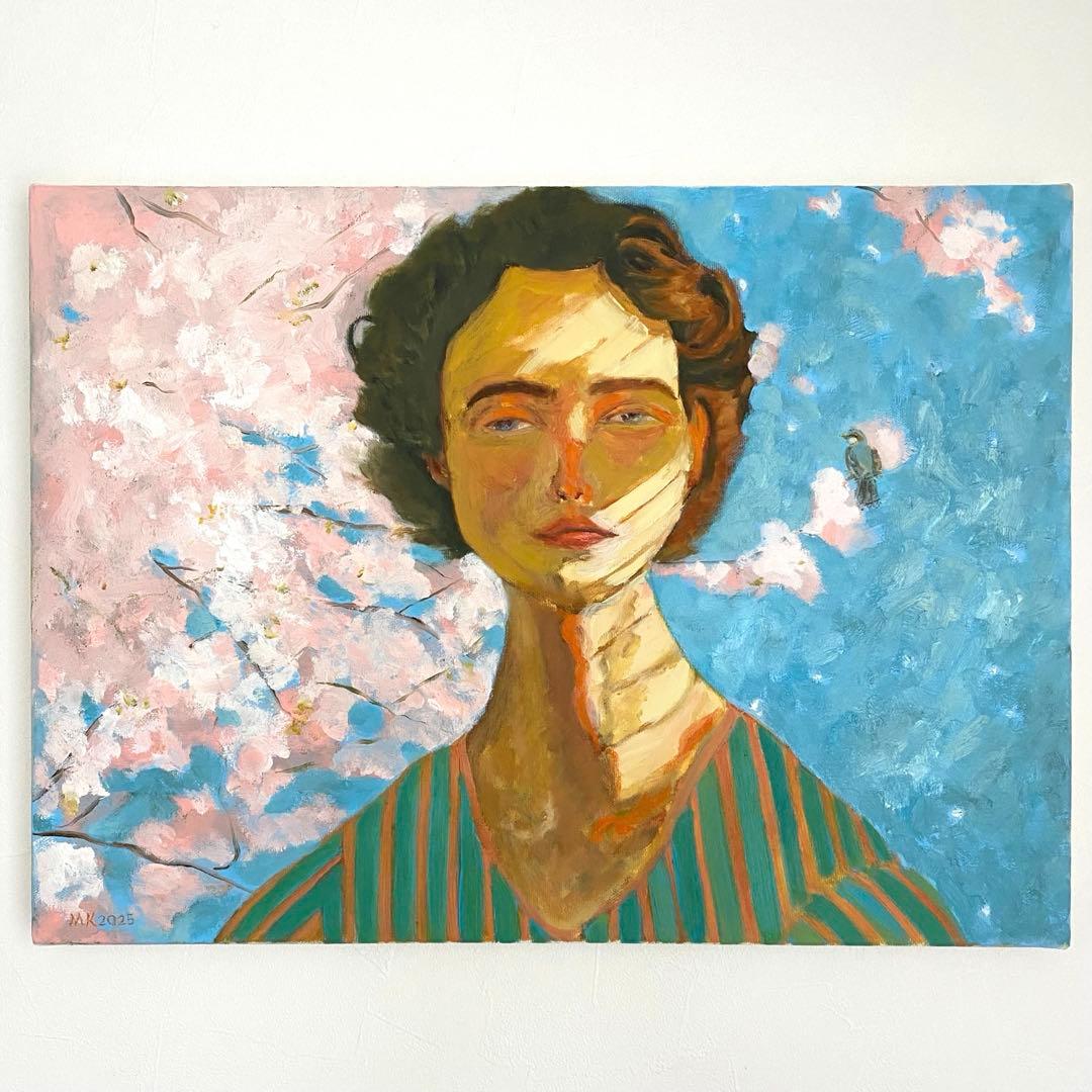 桜の女 P8 油彩画 人物画 絵画