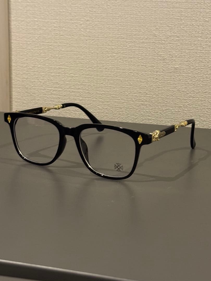 装飾ゴールド伊達メガネ クロムハーツ好きに是非！ メガネ サングラス