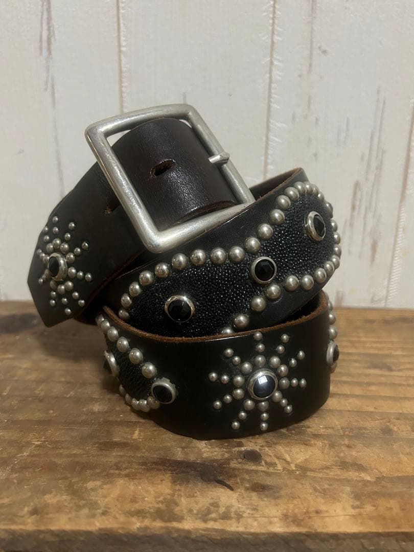 34inch ピーナッツ　HTC スティングレイ　レザースタッズベルト　茶芯