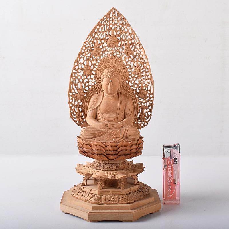 総白檀 天然ダイヤモンド白毫 阿弥陀如来像 美術目録・桐箱付 D R8425B