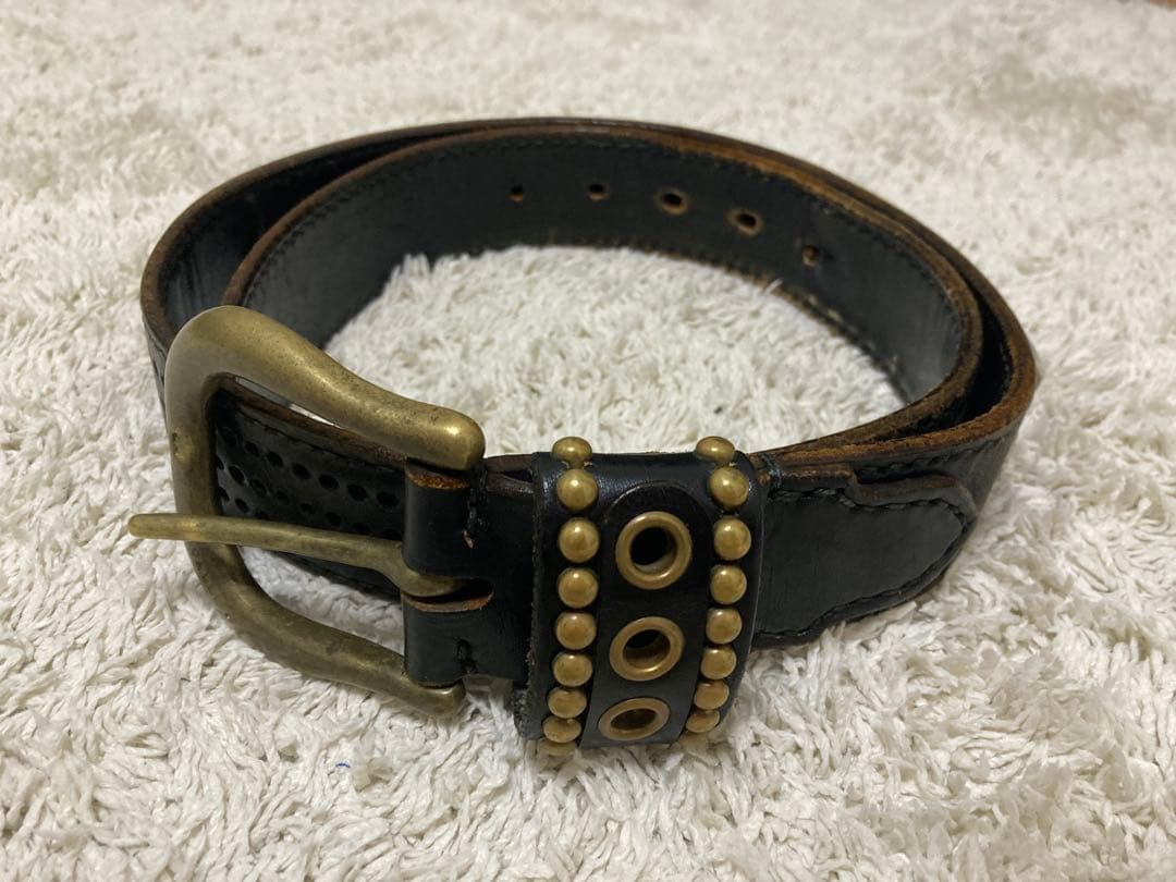 calee キャリーレザー ブラック ベルト スタッズ CALEE - × KEBOZ STUDS LEATHER BELT (BLACK) / × ケボズ スタッズ