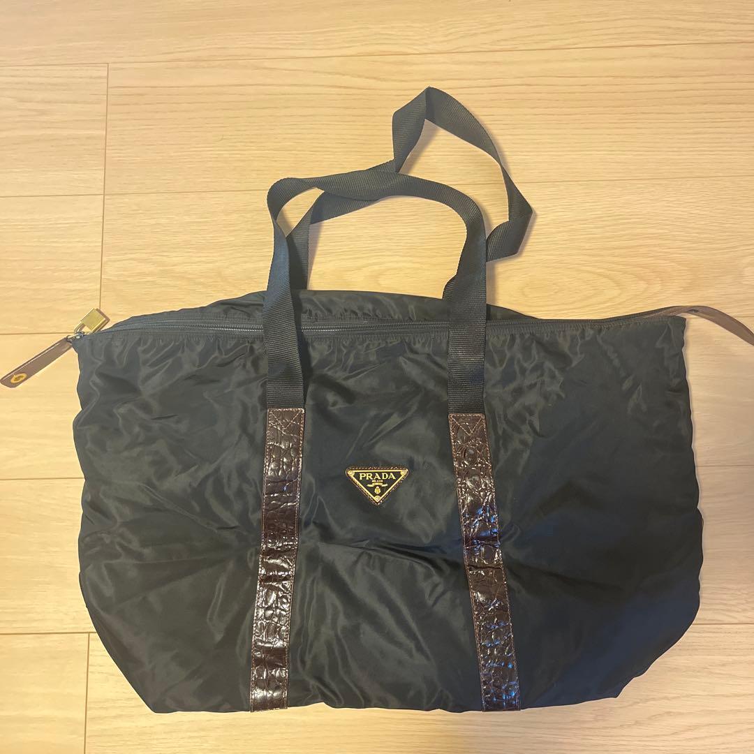 PRADAプラダ ナイロンボストンバッグ 型押しクロコ TESSUTO テスート