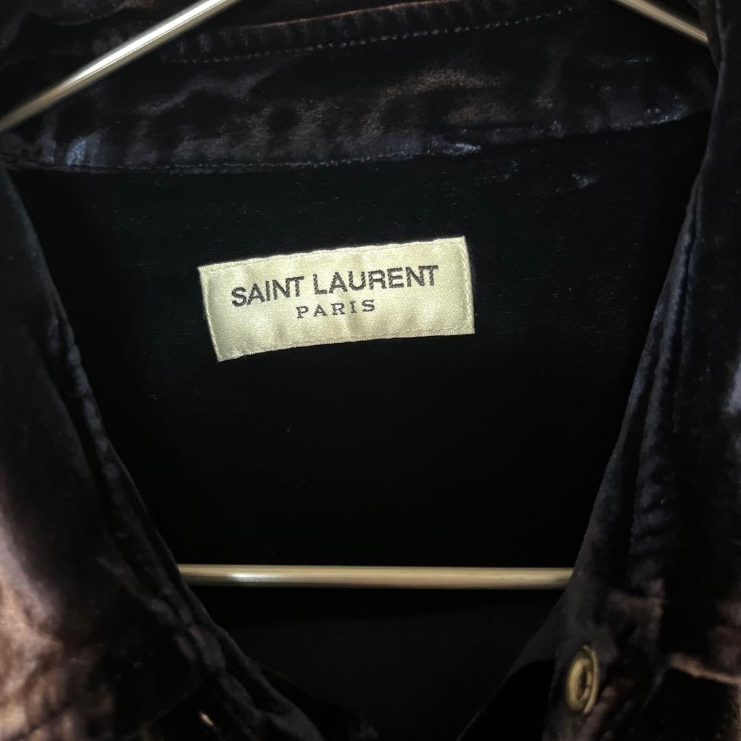 SAINT LAURENT ダークブルー ベロアベルベットシャツ ほぼ新品 XL