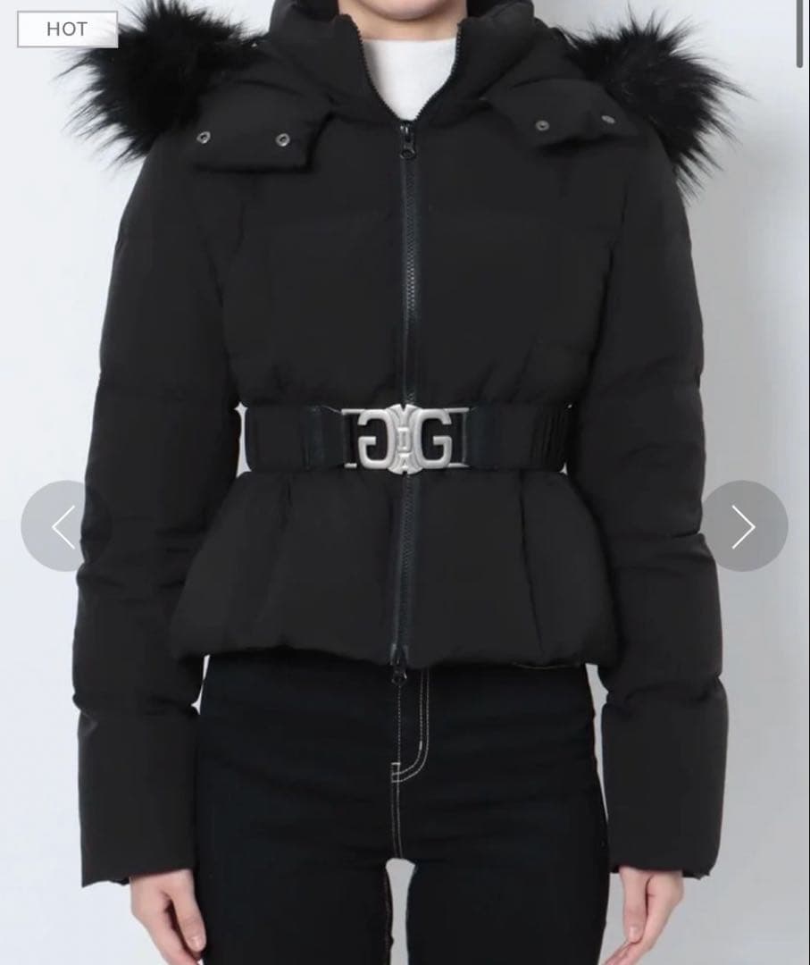 GYDA ブラックダウンジャケット・ベルト付き GYDA（ジェイダ） ダウンコート ダウンジャケット GDベルト付きロング