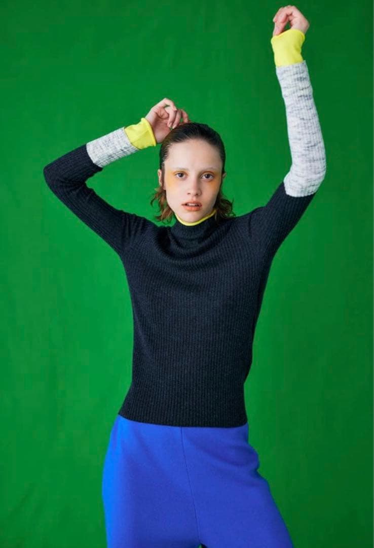 美品】エンフォルド キャッシュタッチハイネックリブバイカラー enfold