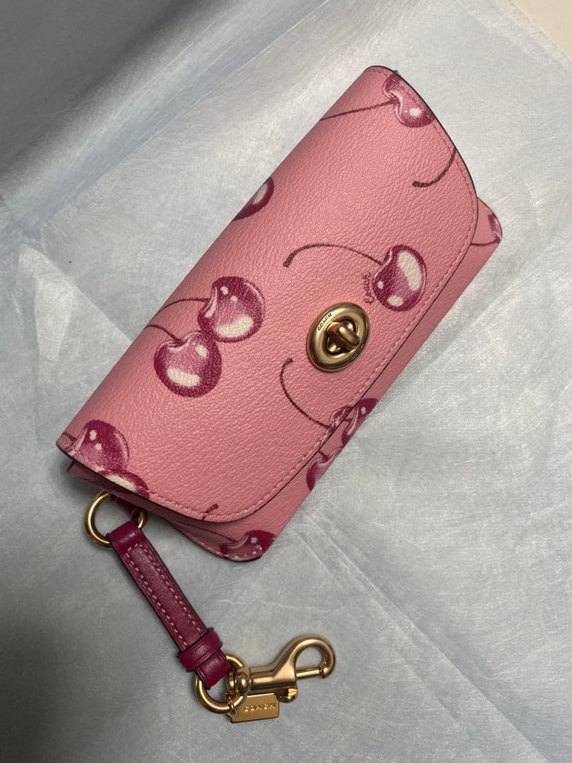 COACHチェリー柄ピンクレザー メガネケース