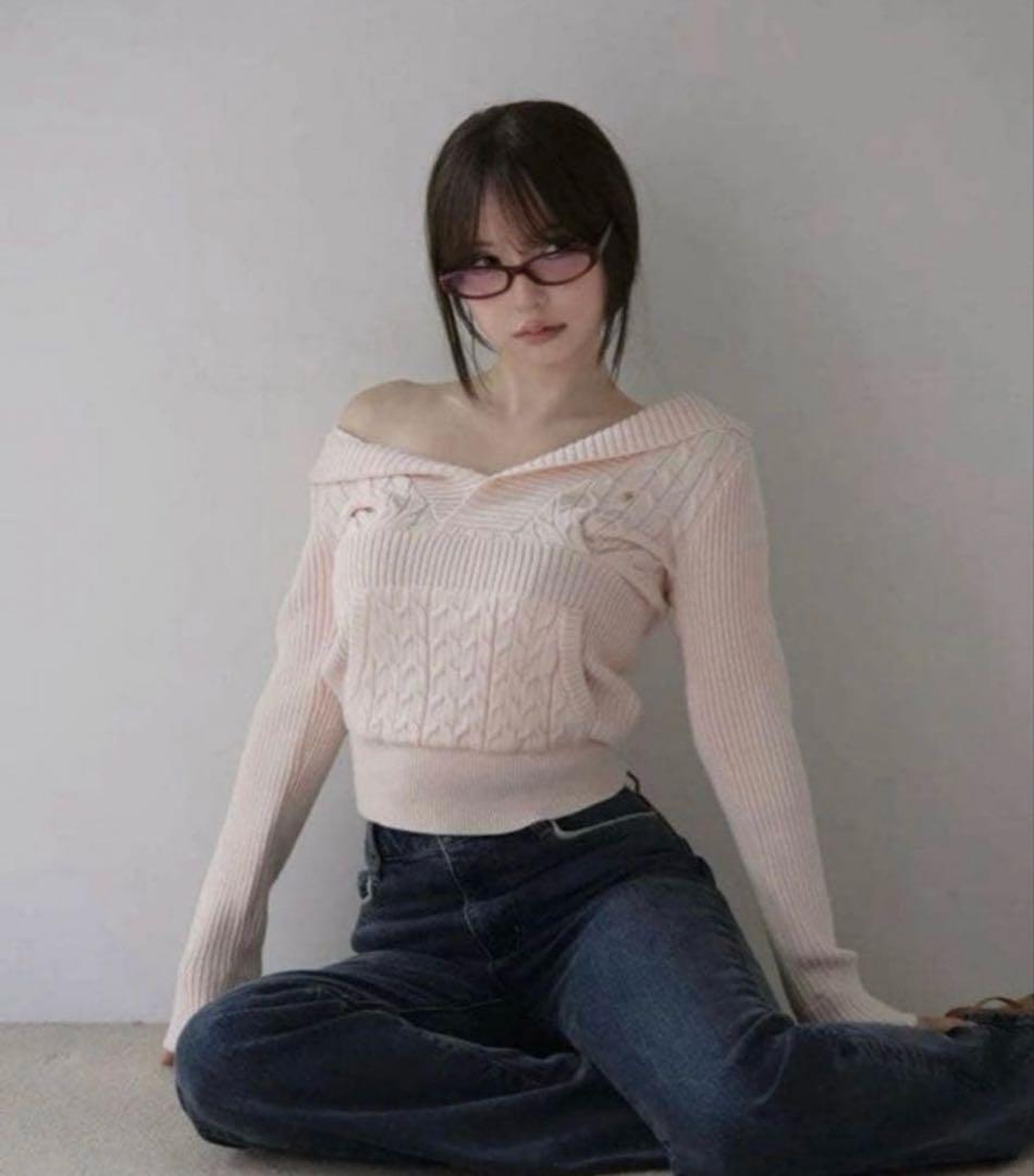 トップス Andmary Taylor hoodie knit tops pink ANDMARY】Taylor hoodie knit tops