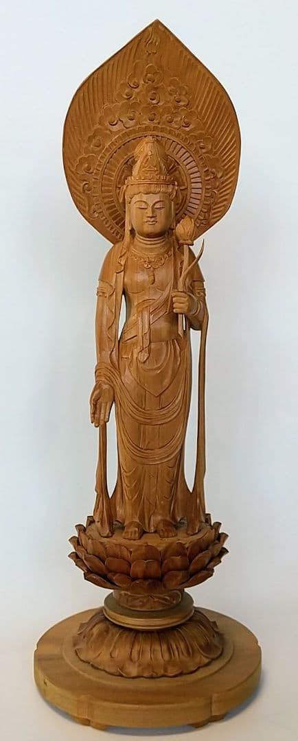 観音菩薩立像#045 観世音菩薩 聖観音 4寸#1 ◆白檀 木彫 仏像