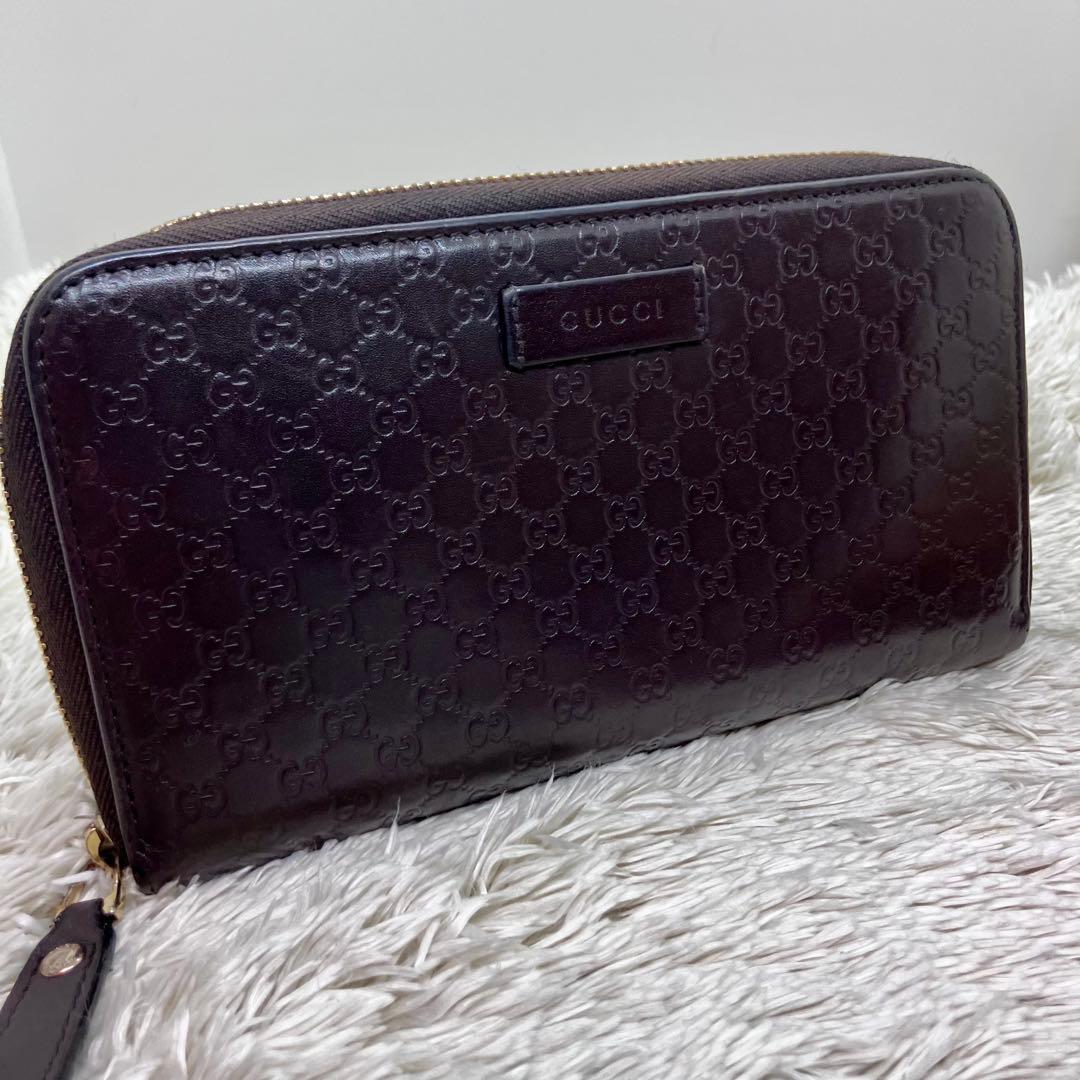美品✨GUCCI マイクロシマ プレートロゴ GG ラウンドジップ