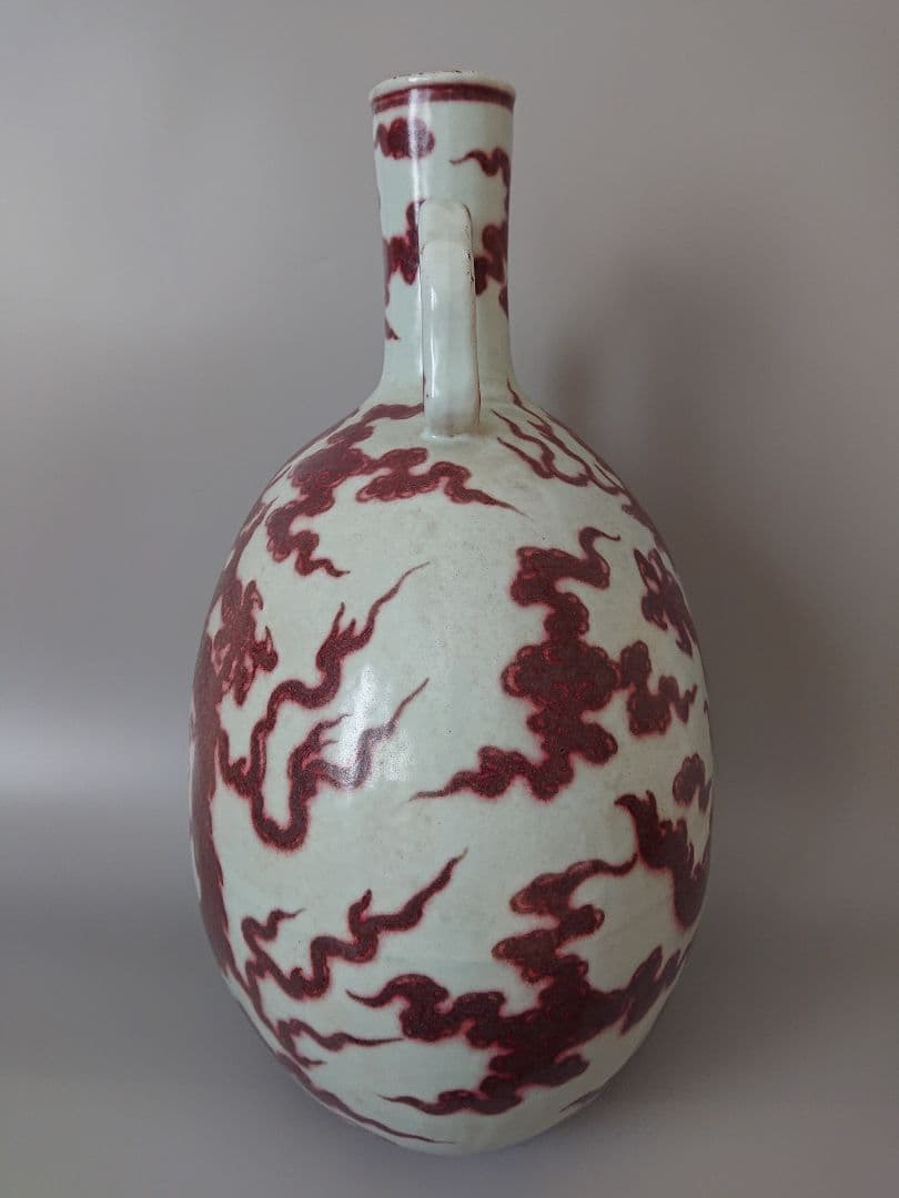 中国 明時代 官窯 釉裏紅五爪龍文偏壺 高さ49cm |景徳鎮窯 辰砂 唐物