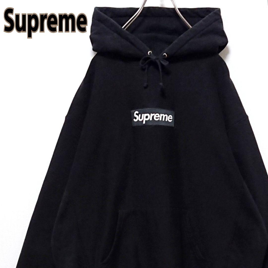 即完売 シュプリーム ボックス 刺繍 ロゴ ブラック オーバーサイズ パーカー 未使用品】シュプリーム☆ボックス刺繍ロゴパーカー 黒 L 入手困難 XL